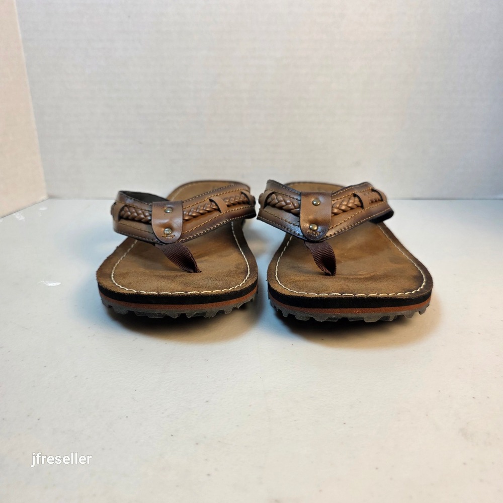 Clarks Collection Womens Brown Leather Braided Thong Sandals Flip Flops Size 10